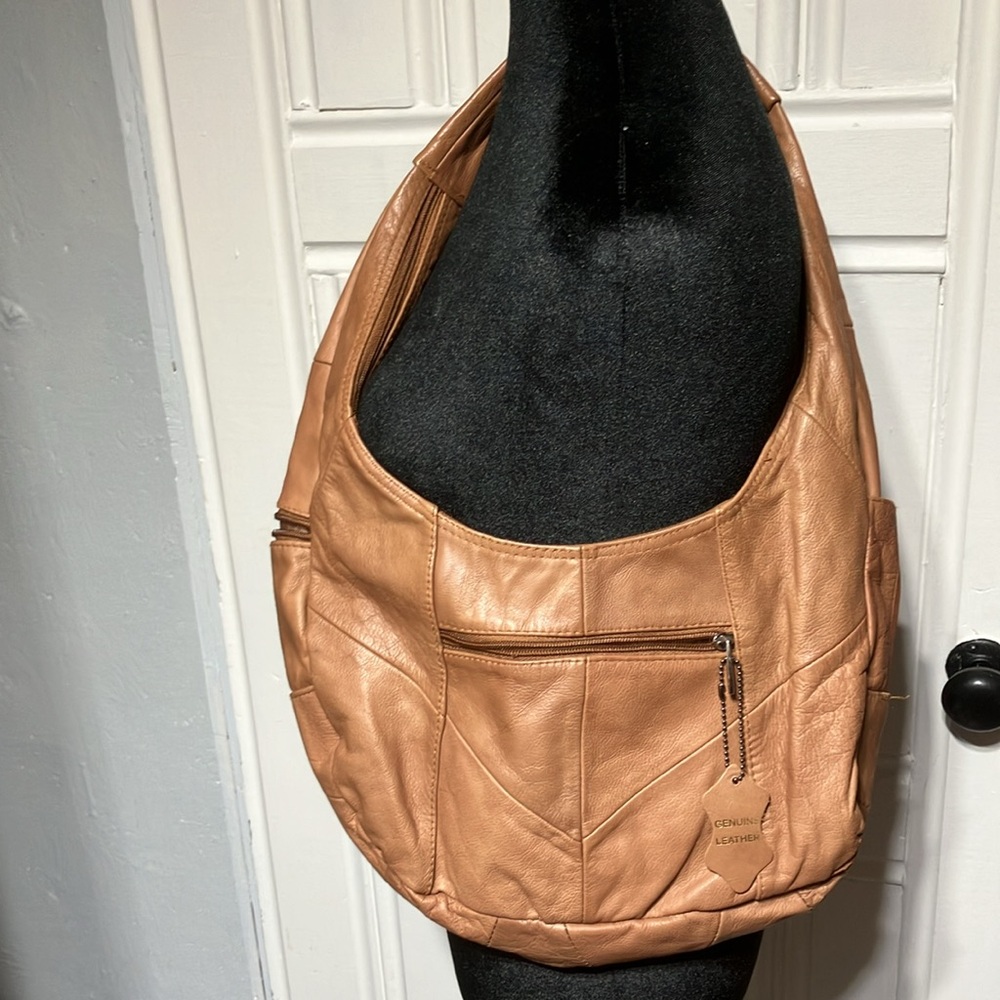 Genuine Leather Hobo Caramel - Picture 2 of 10